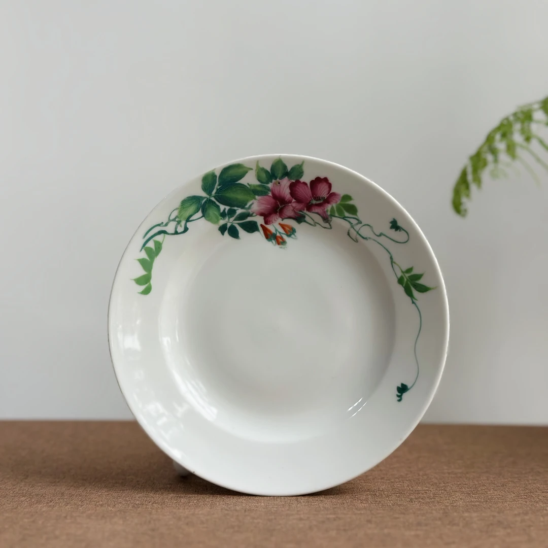 醴陵老瓷器50年代釉上粉彩圆盘包老保真收藏完整微瑕