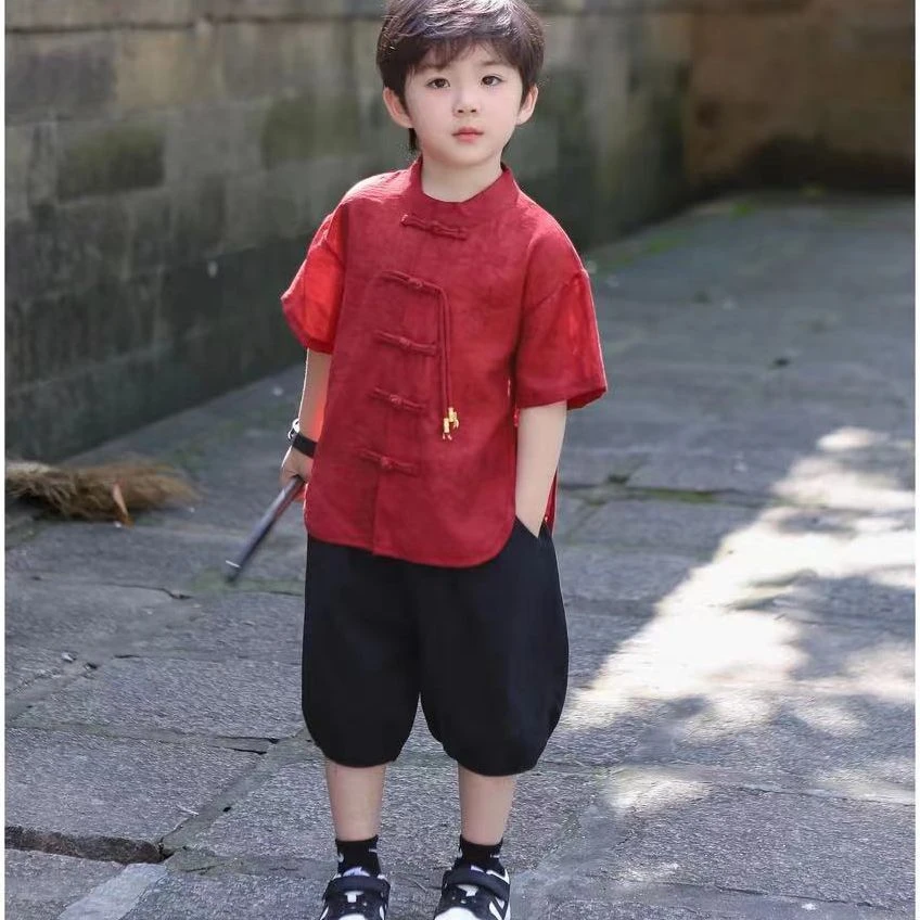 新中式2024夏季新款清新学生版潮款复古风汉服时尚两件套套装衬衣