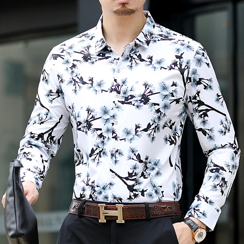 秋装新款中年男士爸爸装长袖大码宽松衬衫提花免烫休闲衬衣薄款