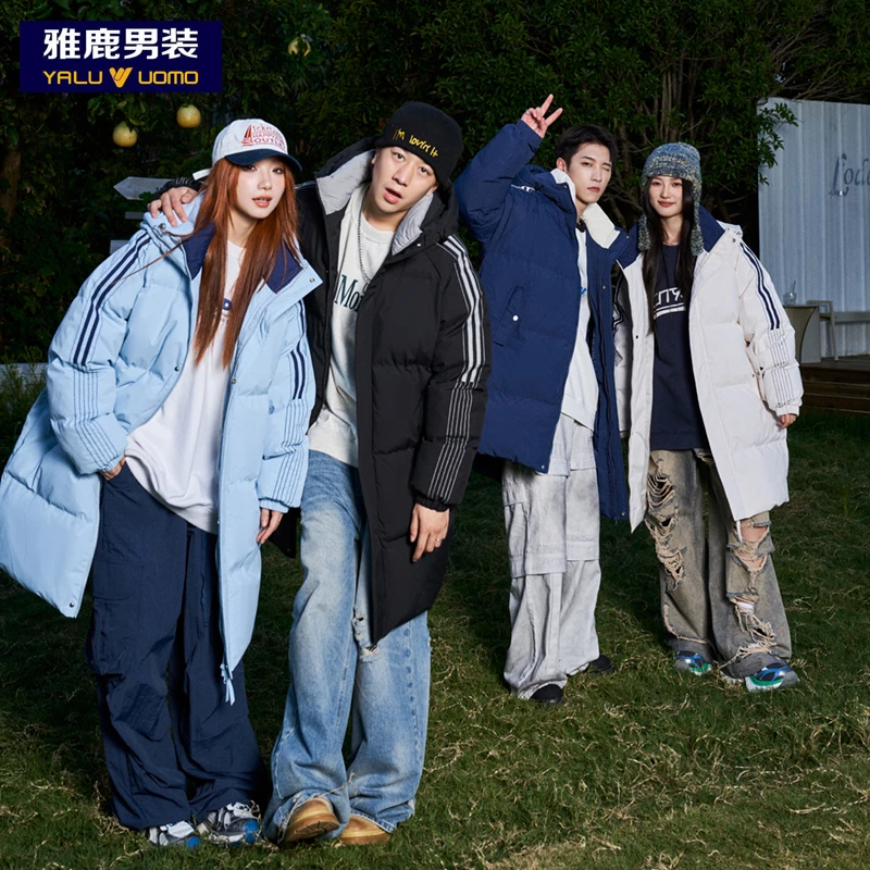 雅鹿男装男女款中长款2024冬季新款连帽潮牌情侣棉衣韩版休闲棉服