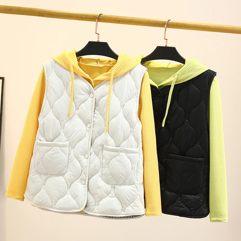 沫辰大码90-185斤 春秋冬季新款女士圆领夹棉无袖马甲 外穿马夹