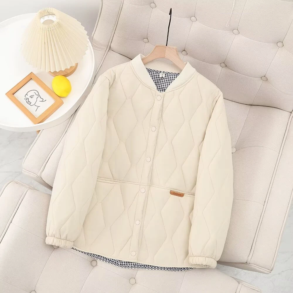 2024年冬季女款棒球领百搭棉衣 夹棉休闲宽松菱格棉服 棉袄 外套