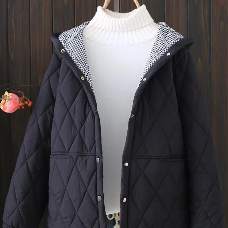 冬季女款大码110-210斤棉袄 时尚百搭连帽棉衣 轻薄夹棉宽松棉服