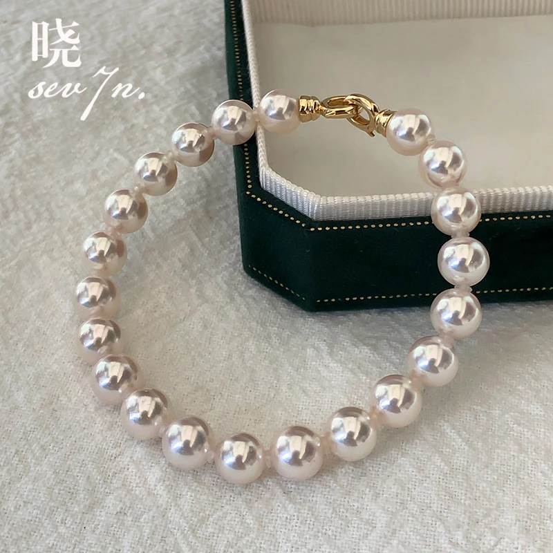 晓柒珠宝akoya海水珍珠14k厚金重工质感双卡扣可媲美珍珠海水珍珠