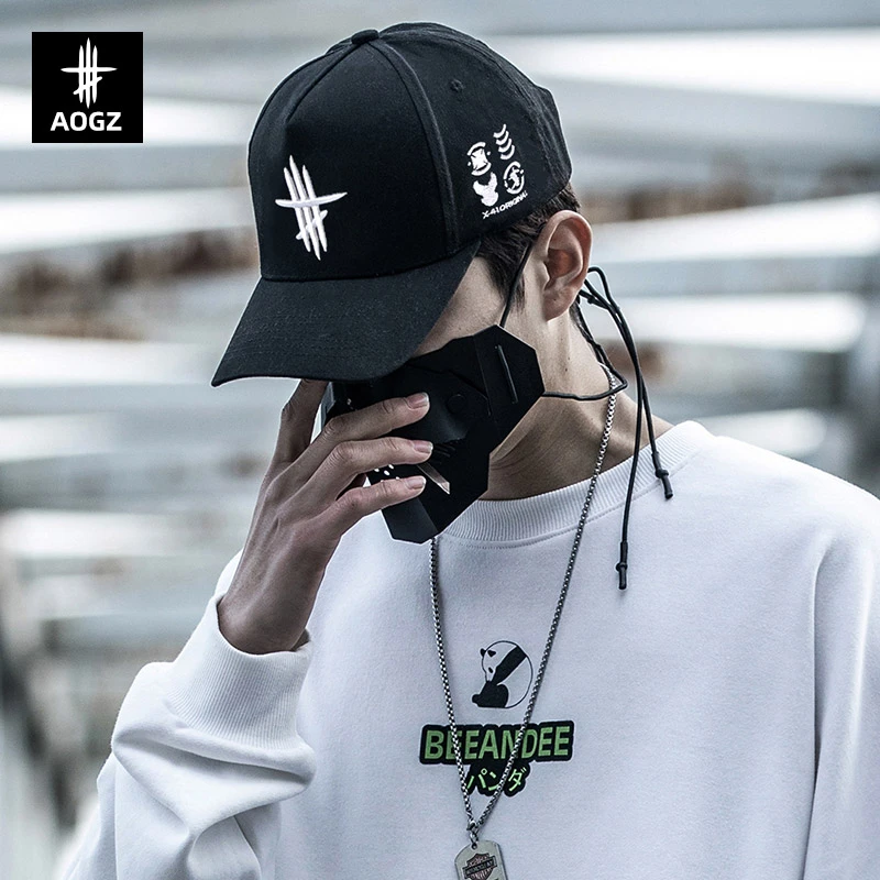 黑色AOGZ帽子男春秋百搭国潮鸭舌帽ins潮牌伸缩休闲鸭舌男棒球帽