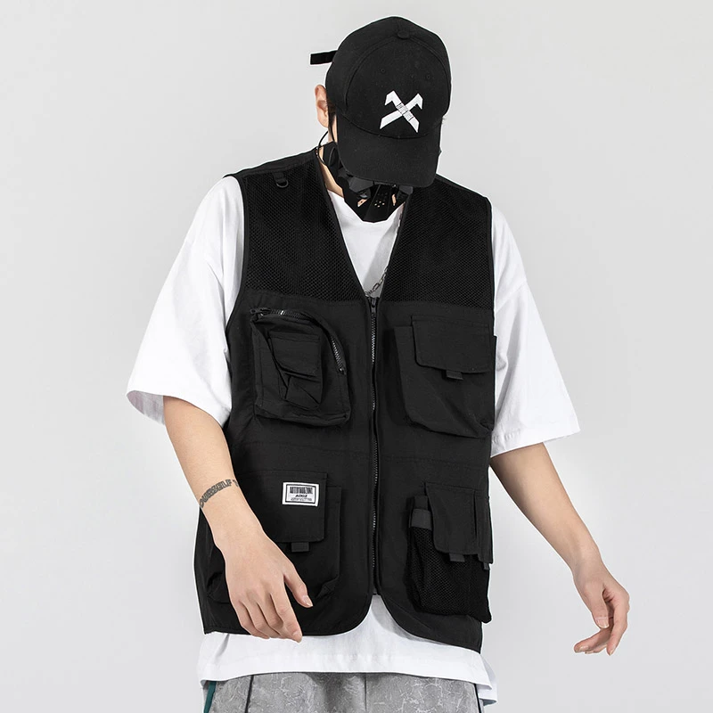 工装修身男春夏薄款宽松坎肩多口袋潮流机能情侣战术马夹背心外套