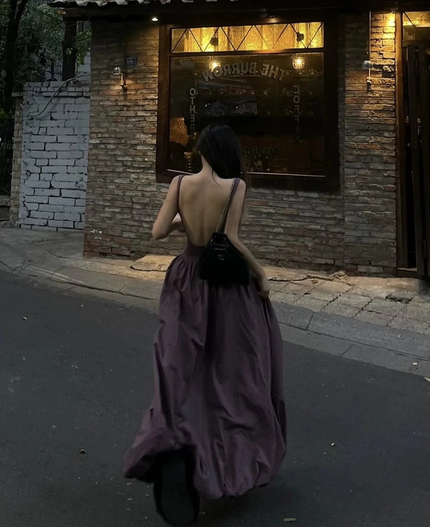 【5折清】“氛围感仙女”中长吊带大摆连衣裙露背假两件（带胸垫）