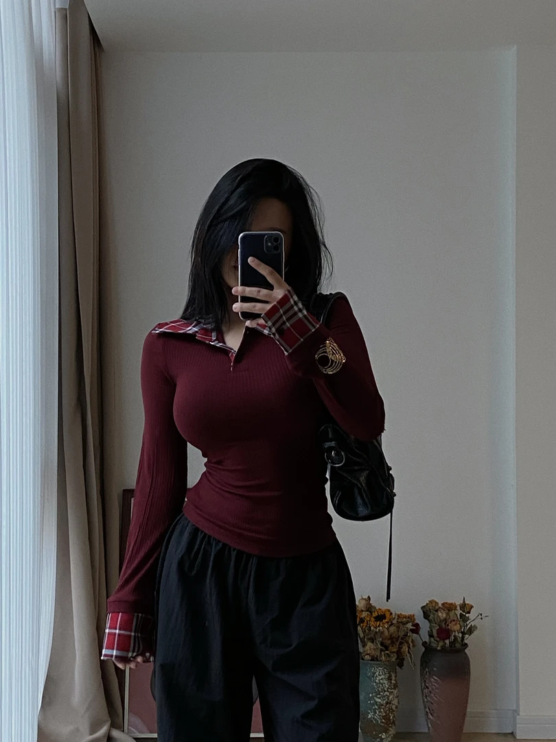 【5折清】缪风~高版本 时髦书呆子叠穿法两件套 polo+格子衬衫