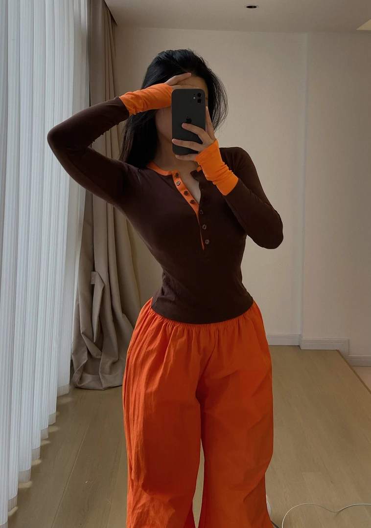 【5折清】“撞色拼接t”高弹百搭撞色长袖T