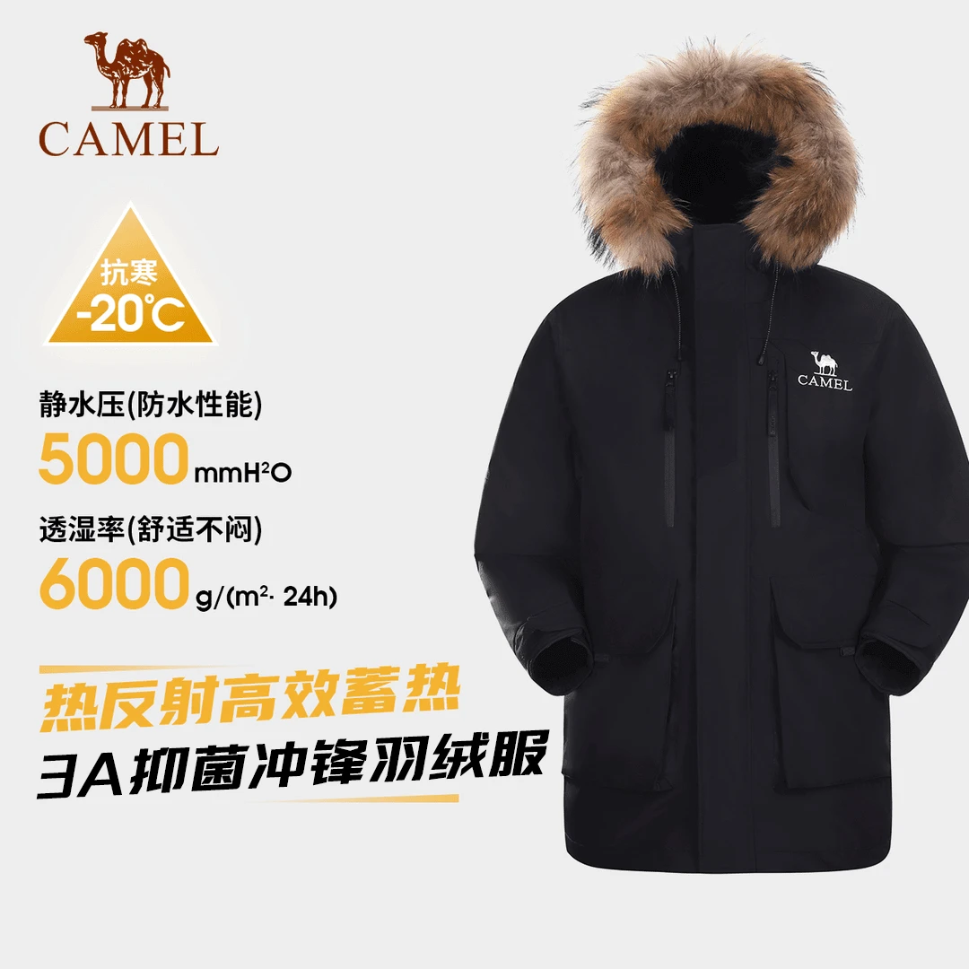 骆驼女装大毛领工装外套冬季新款抑菌派客羽绒服