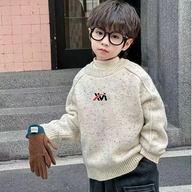 喜艺阿男童毛衣新款黑点中大童秋冬套头针织衫男孩加厚彩点打底衫