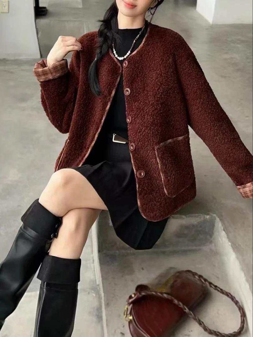 复古毛茸茸皮毛一体外套10-3/100