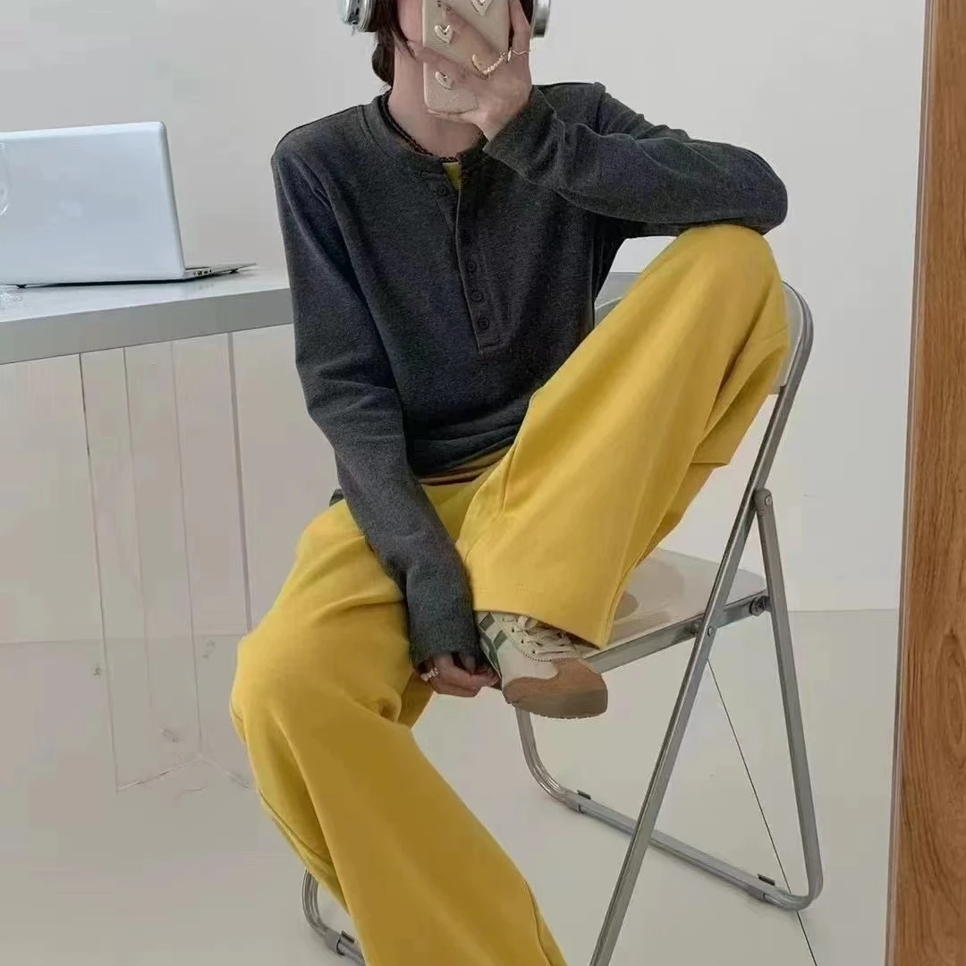 简约假两件撞色套头上衣（8877）