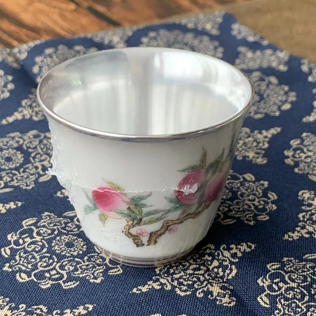 秉顺宣高档寿桃瓷包银杯防烫茶杯主人杯茶水杯家用茶杯客人杯