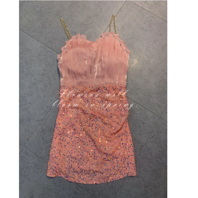 5012荷叶边链条吊带裙