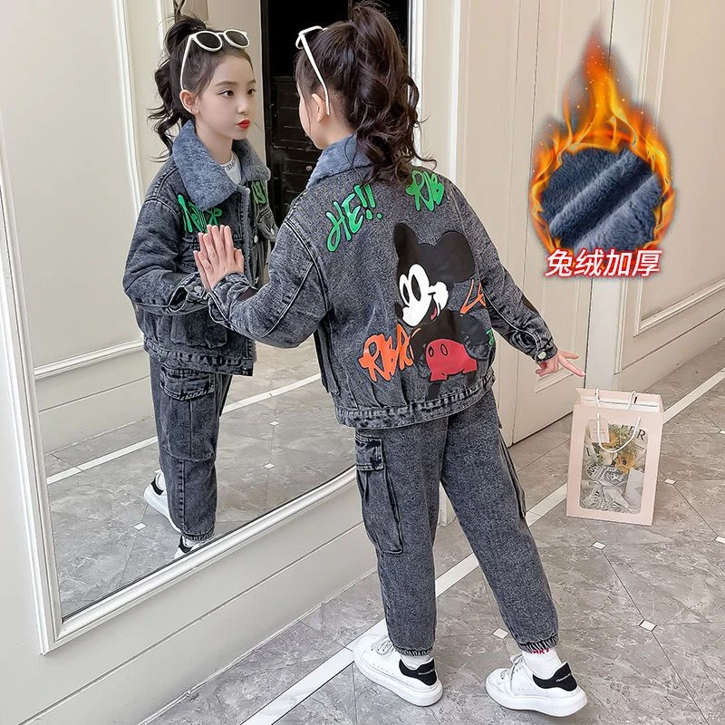 儿童装女童加绒加厚套装2025新款中大童秋冬装女孩儿童冬季套装