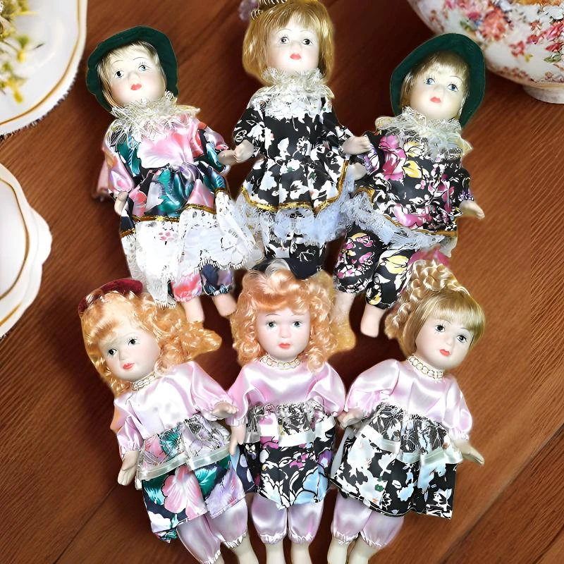 20CM全瓷活动关节外贸出口老货半手工可爱陶瓷娃女孩卧室装饰摆件