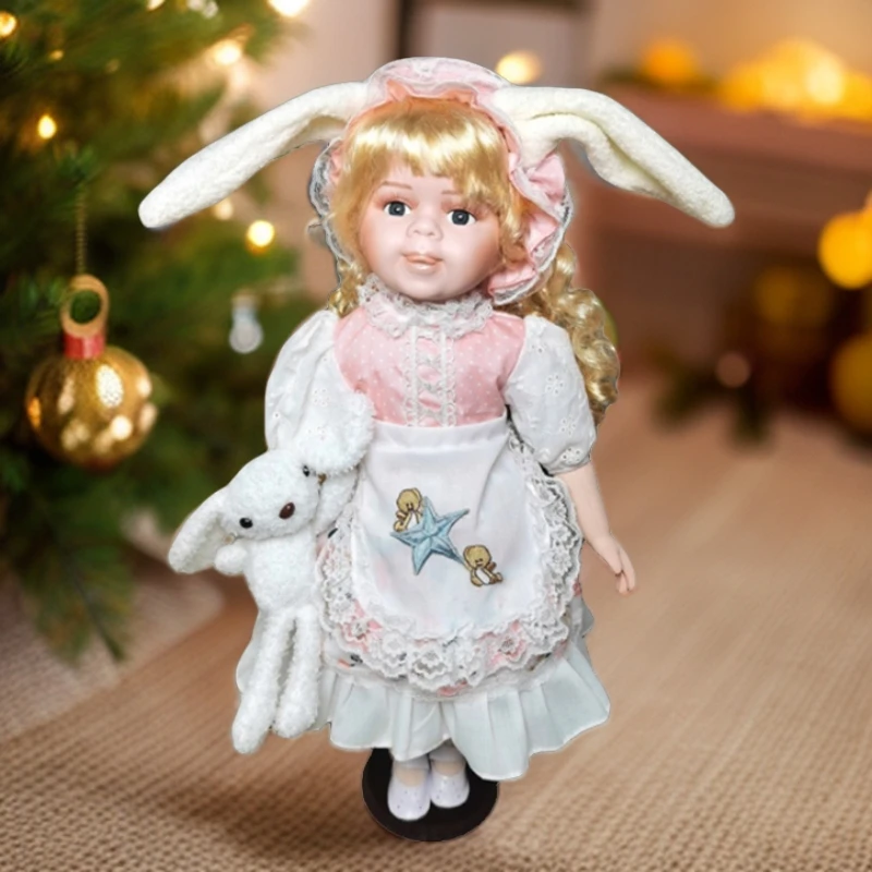 50CM新款原创欧式可爱吐舌陶瓷娃娃卧室摆件装饰女生节日礼品手工