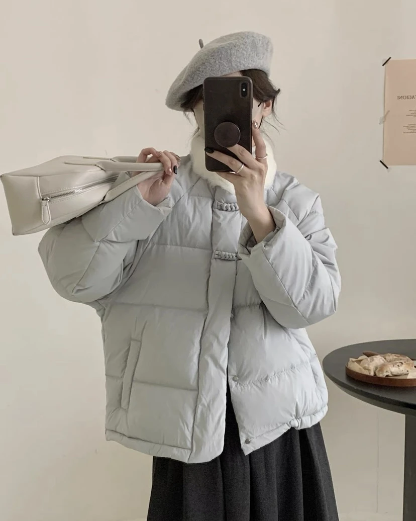 洋洋（清新小国风）新中式盘扣国风毛领拼接羽羽精致小众设计感外套