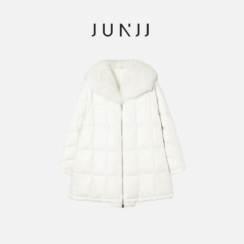JUNJJ【九尾狐】狐狸毛领鹅绒服冬季保暖大毛领宽松中长款羽绒服