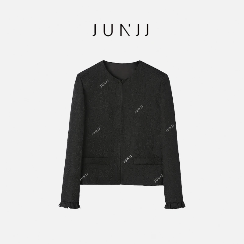 JUNJJ【黑色曼陀罗】2024年秋季女士轻奢小香风百搭休闲圆领外套