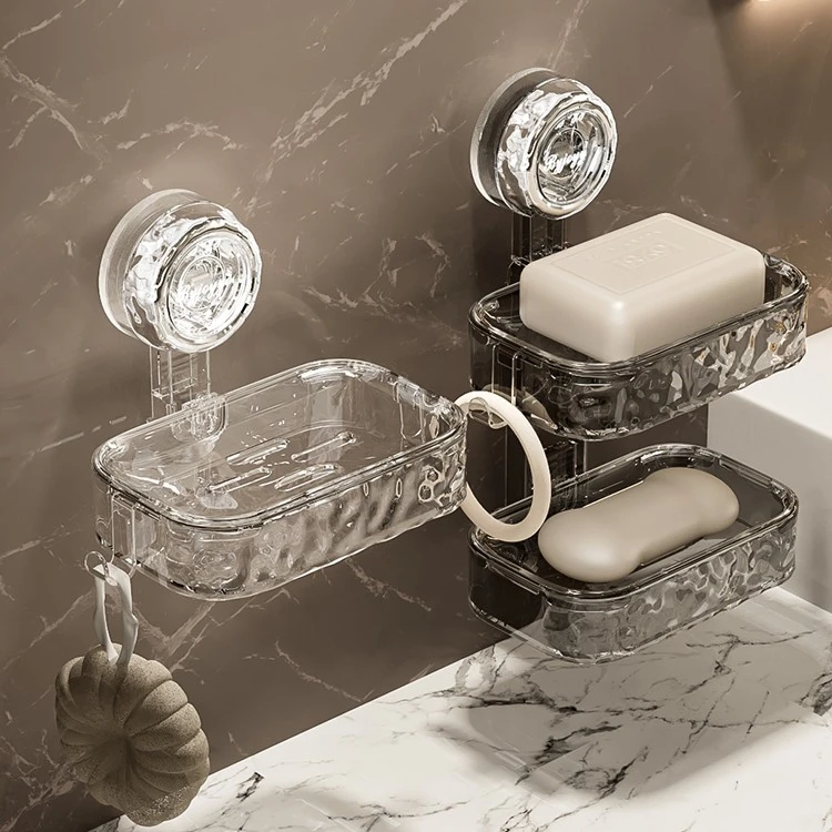 //映调吸盘肥皂盒壁挂式香皂盒置物架免打孔家用轻奢浴室双层沥水