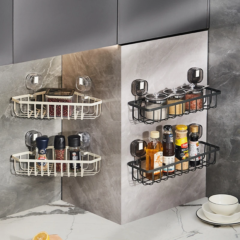 免打孔吸盘浴室三角架卫生间转角收纳置物架铁艺简约风家用置物架