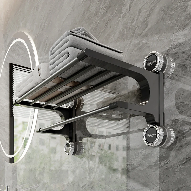 浴巾置物架复古吸盘多杆毛巾晾晒架免打孔厕所浴室壁挂式置物架