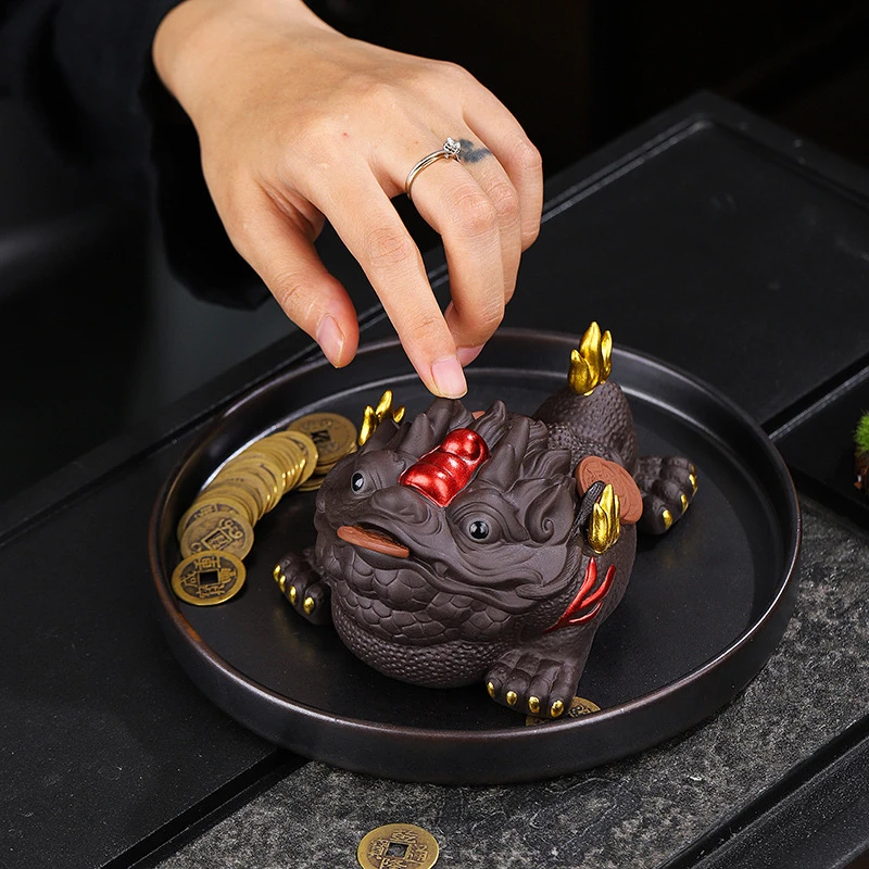 智选紫砂茶宠摆件可养招财茶桌茶台金蟾蟾蜍家居装饰品创意茶道茶