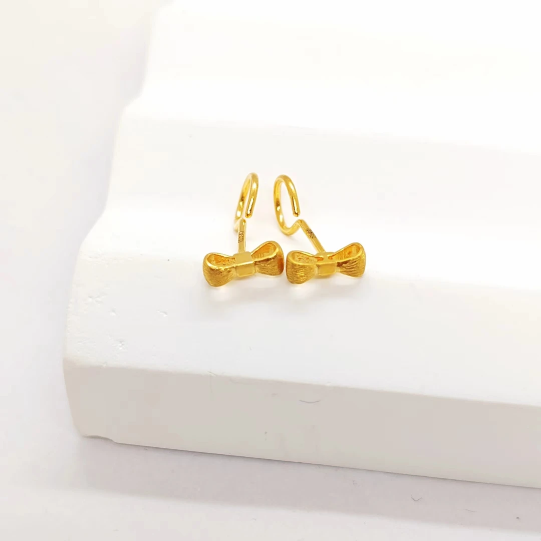 足金999 蝴蝶结耳钉