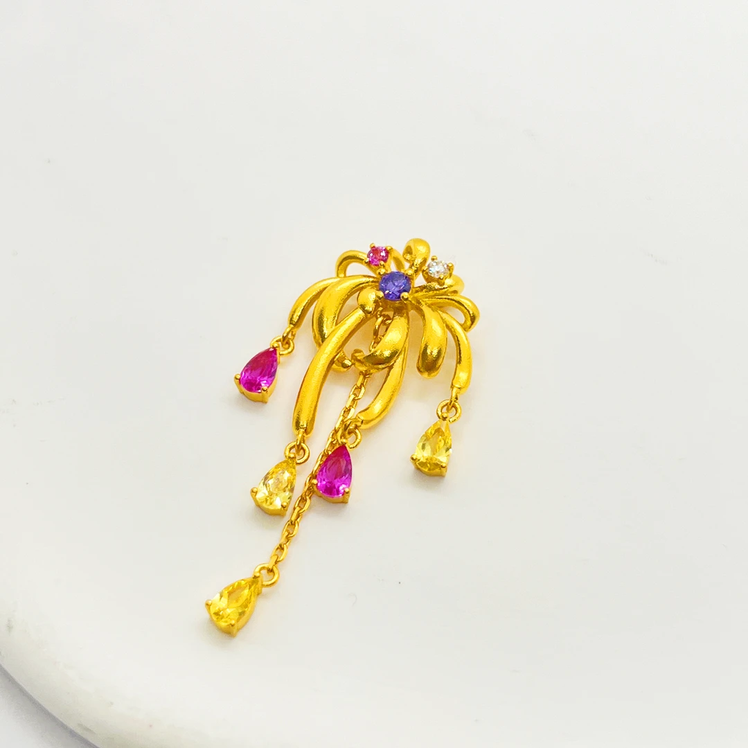 【金枝原】足金999 莫桑彩宝烟花吊坠