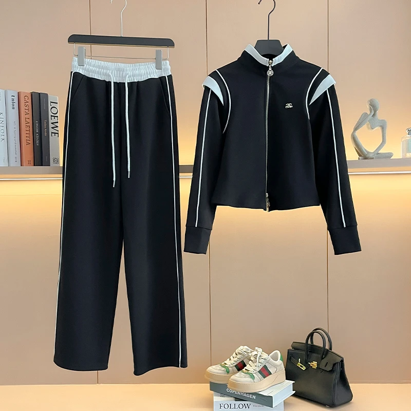 休闲运动套装2023女秋季新款高端气质修身显瘦拉链开衫卫衣两件套