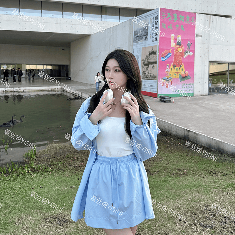 薏丝妮2024夏季新款衬衣防晒休闲套装女小个子百搭显瘦宽松两件套