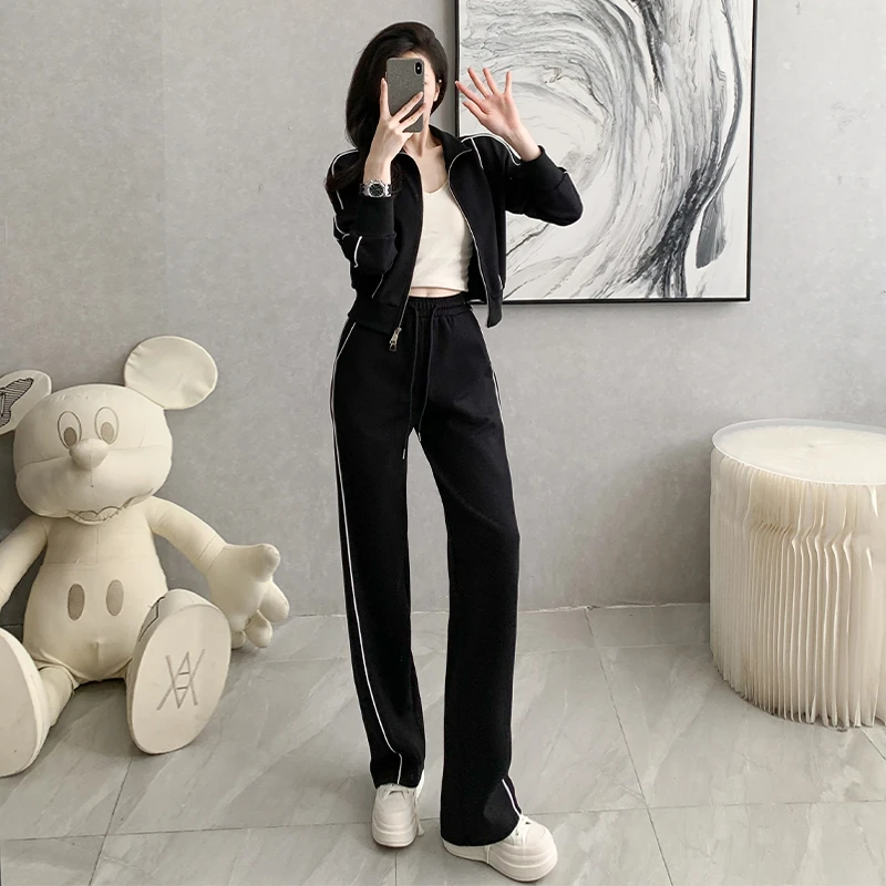 网红炸街运动套装女秋2024新款流行休闲时尚收腰卫衣阔腿裤两件套