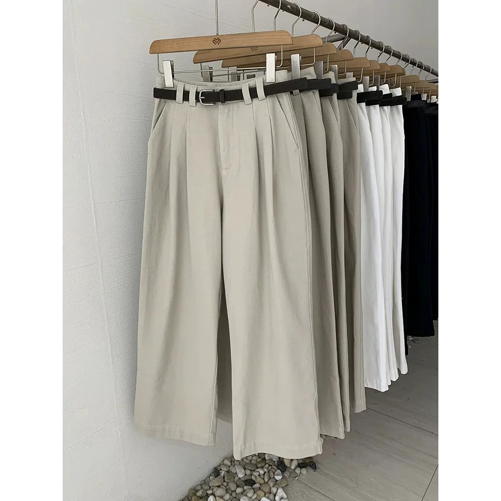 T家加绒阔腿牛仔裤（配腰带）