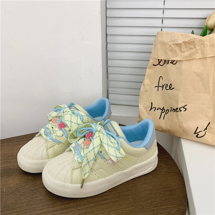 飞跃国潮原创小众贝壳头面包鞋女2024新款春季时尚百搭小白鞋女