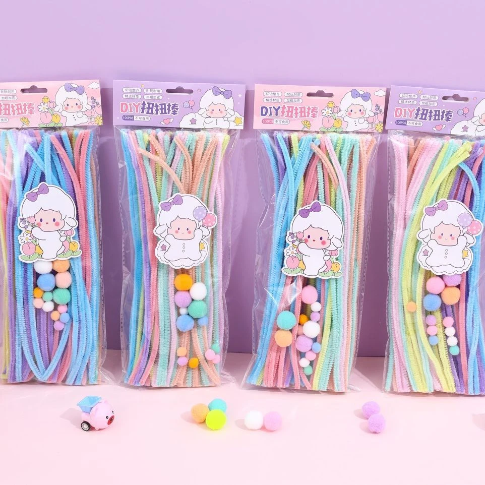 扭扭棒马卡龙色系毛球套装毛绒条加密加绒diy材料包