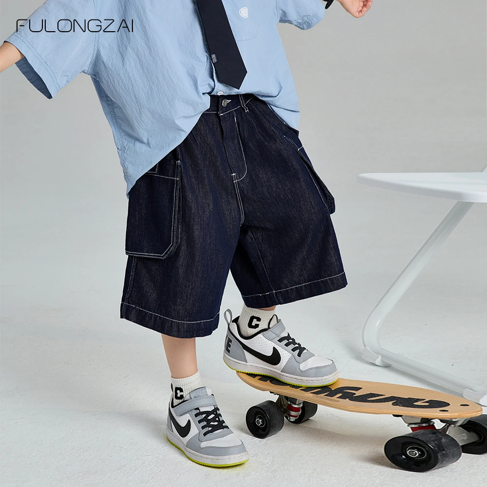 FULONGZAI亲子童装2024夏季男女童新款中大童洋气儿童牛仔短裤子
