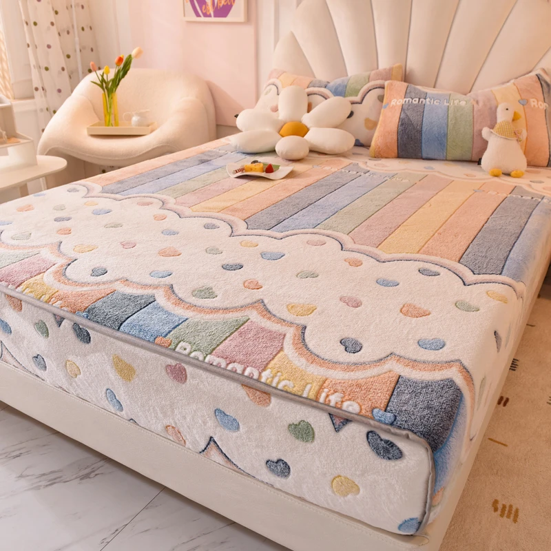 牛奶绒床笠单件双面加绒床垫套防滑床罩冬季珊瑚雪花绒加厚保暖垫