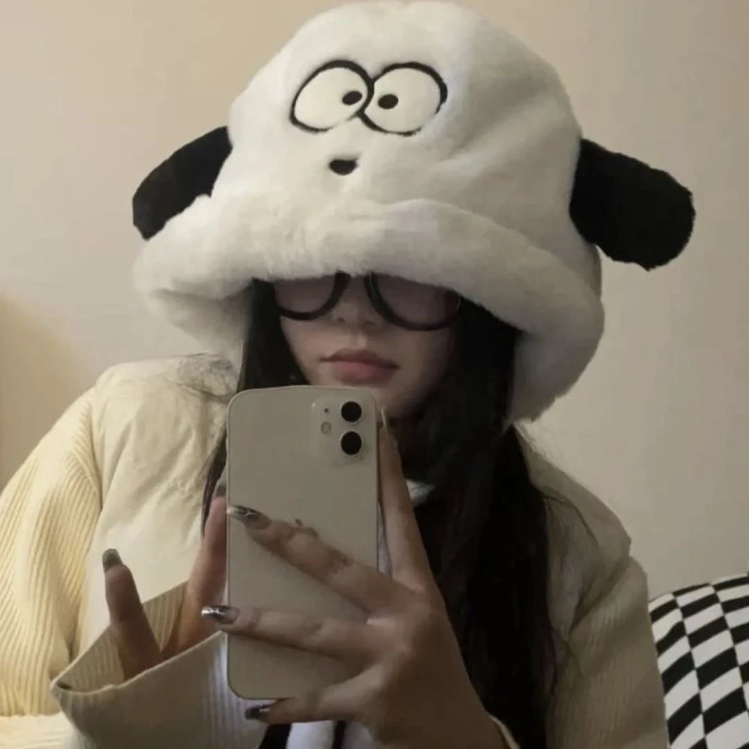 日系可爱卡通小狗毛绒雷锋帽子女秋冬季骑车保暖百搭系带护耳帽潮