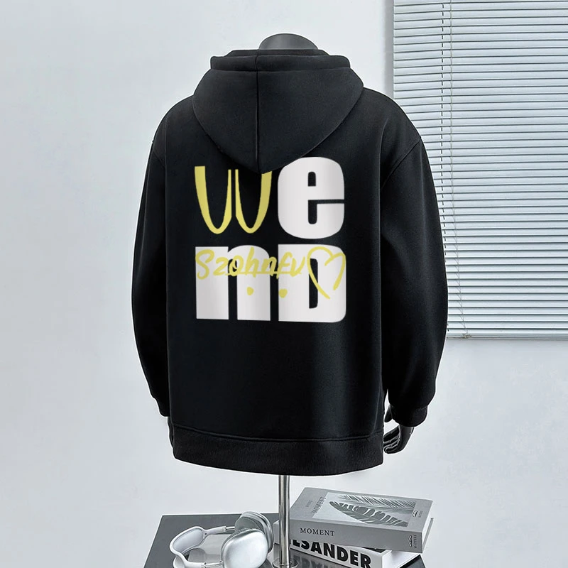 欧美帅气字母印花连帽卫衣男秋季宽松休闲高级感百搭潮牌炸街上衣