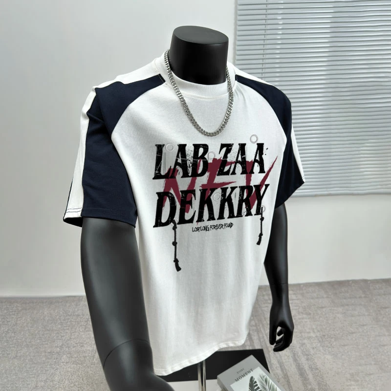 潮牌痞帅字母印花纯棉短袖t恤男女夏季设计拼接休闲百搭圆领上衣