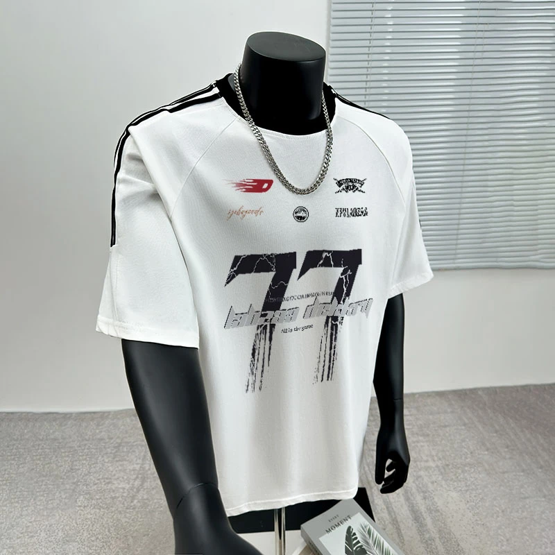 美式潮流ins数字字母印花纯棉短袖t恤男夏季宽松休闲百搭圆领上衣