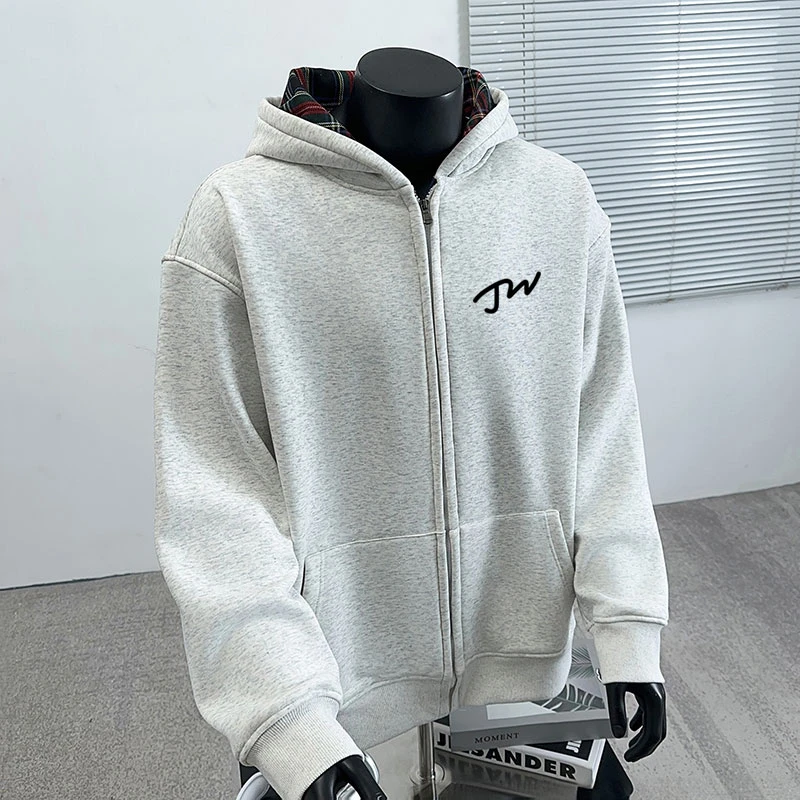 美式简约个性印花连帽卫衣男秋季高街风百搭宽松拉链开衫外套潮牌