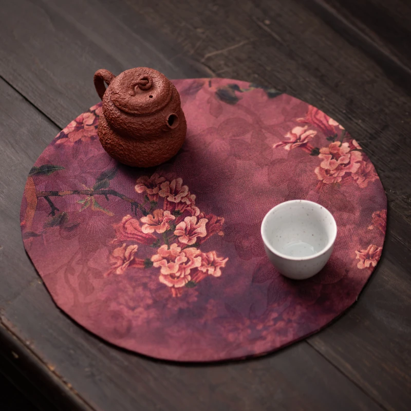 高档香云纱茶席圆形干泡垫子新中式禅意双面复古茶桌布加长桌旗