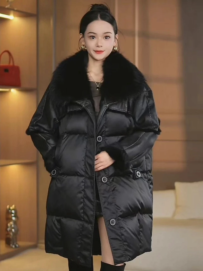 2024年秋冬季新款鹅绒内胆大毛领貉子毛羽绒外套女长款时尚MS003