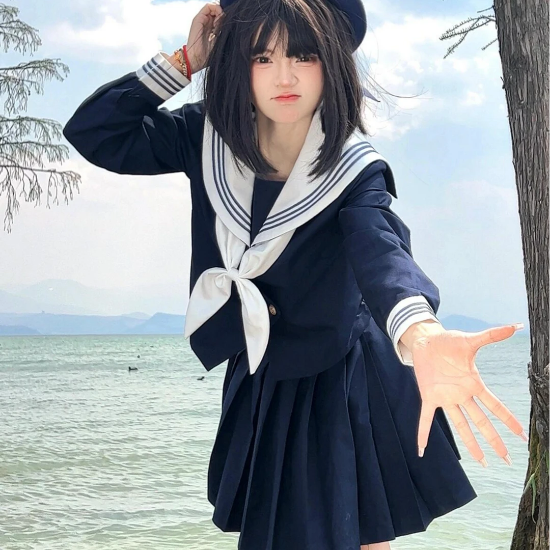 心月原创水手服正统jk精致基础款水手服套装女短袖百褶裙校供班服