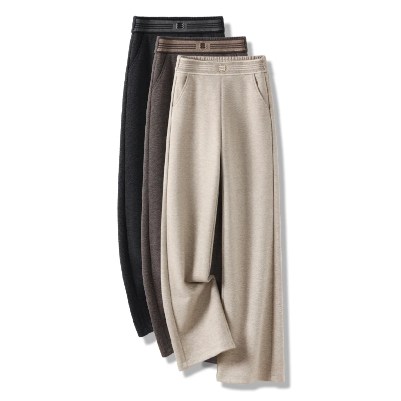 高端羊绒阔腿裤女冬季2024年新款高腰垂感宽松羊毛呢直筒休闲裤子