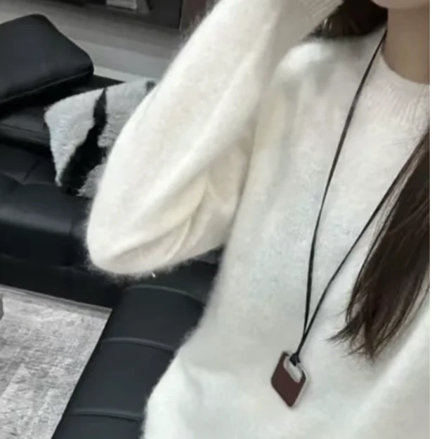 【晨晨】暖绒绒24秋冬新款羊驼毛拉毛拉绒针织衫套头衫宽松慵懒风