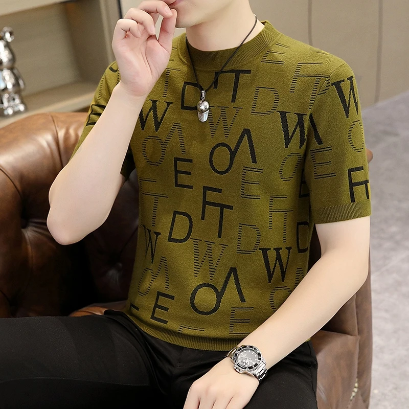 【高品质】2025男士新品秋季针织短袖T恤男圆领休闲百搭套头打底衫